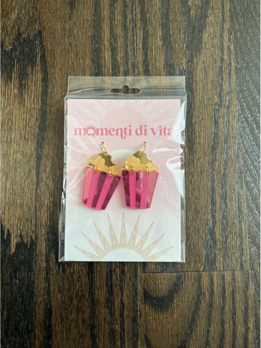 momenti di vita Pink and Gold Popcorn Acrylic Earrings - Picture 2 of 4